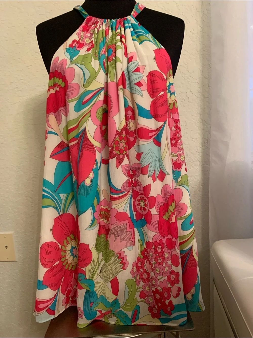 NWT Trina Turk White Floral-Accent Silk-Blend Top Size XXL